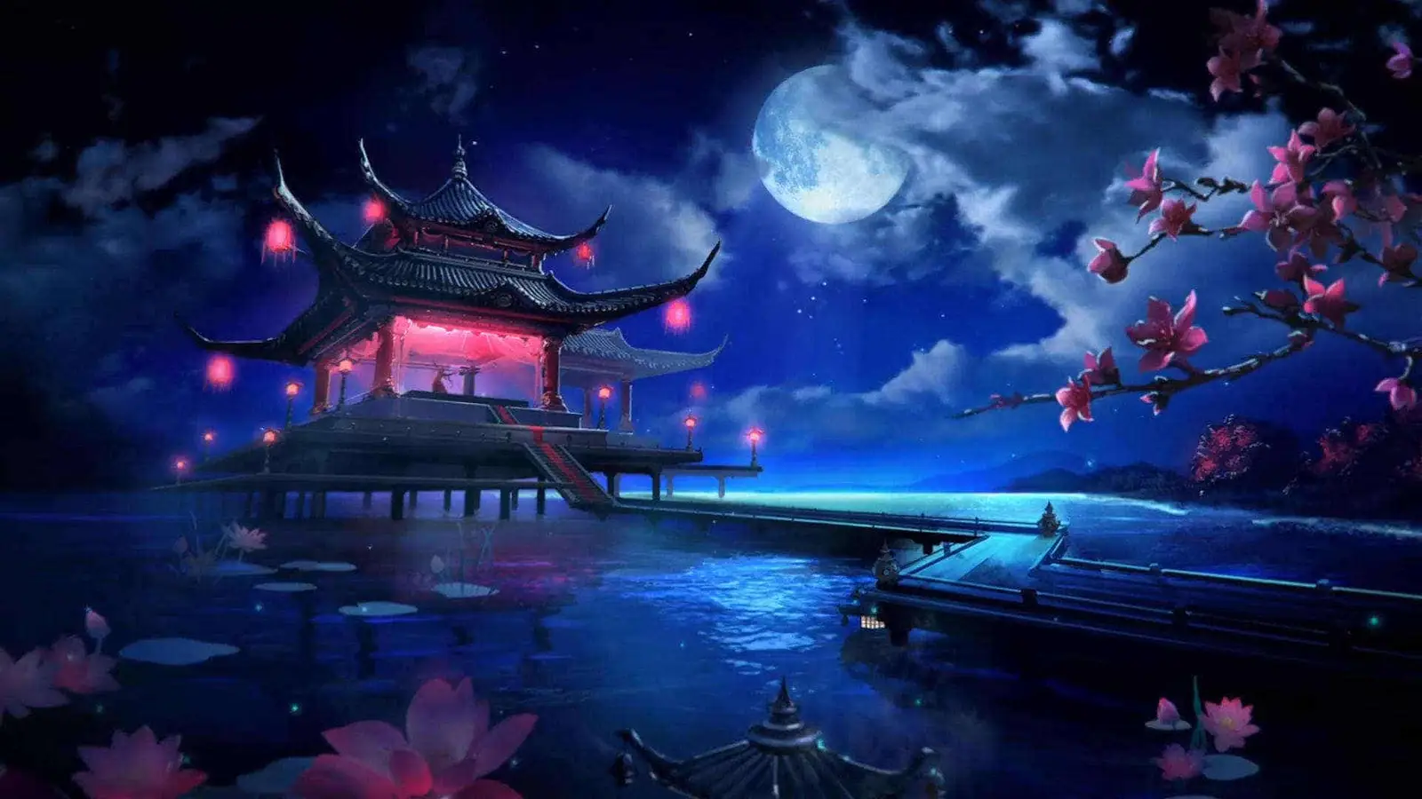 คีย์อาร์ตศาลาริมน้ำใต้แสงจันทร์จากเกม Honey Trap of Diao Chan