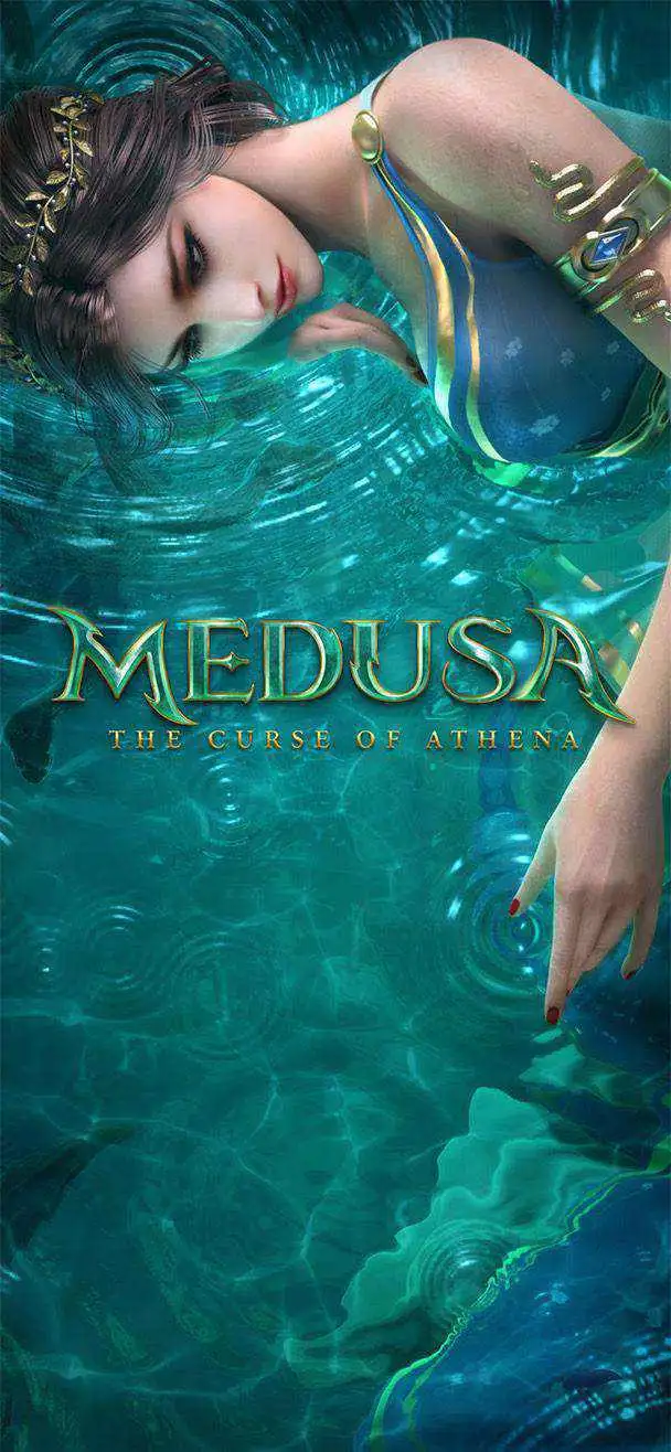 ปกเกม Medusa แนวตั้ง ใบหน้าตัวละครหญิงโทนสีฟ้า
